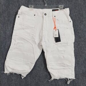 Smoke Rise Shorts Mens 34 White Distressed Moto Biker Slim Fit Frayed Hem New